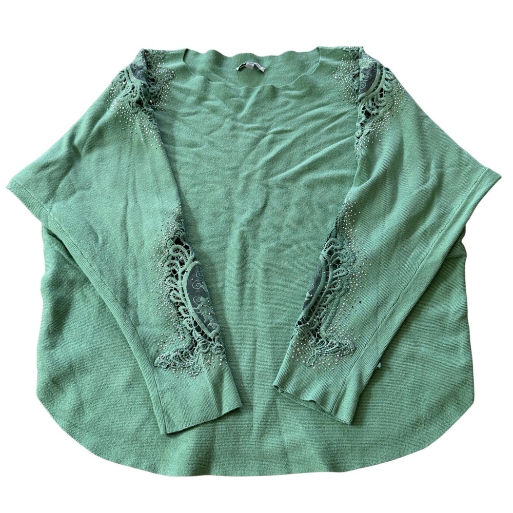 Vila Milnao Womens XL Sage Green‎ Cardigan Beaded Lace Knit Shrug